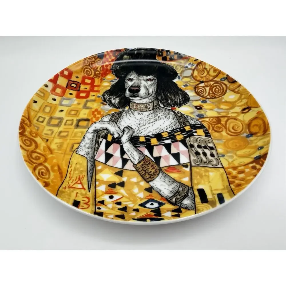 West Elm Rachel Kozlowski Dapper Animals Yellow Salad Plate 8.75” Poodle Dog Art